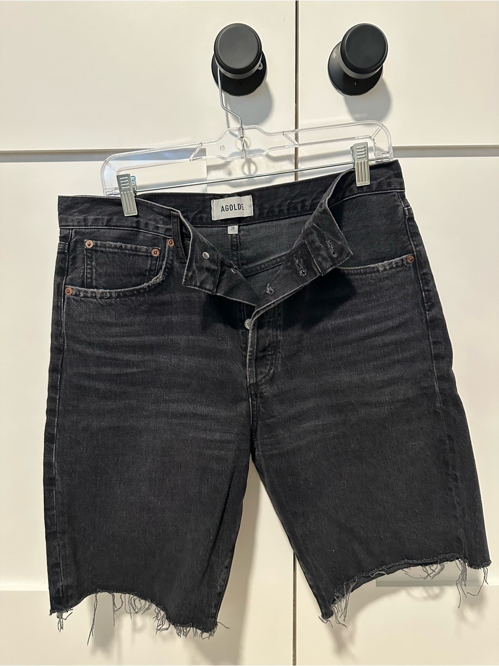 AGOLDE 90s Black Raw Hem Denim Shorts